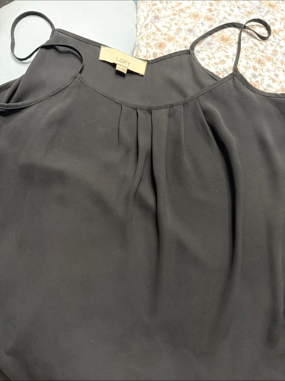 LOFT Black Spaghetti Strap Pleated Camisole